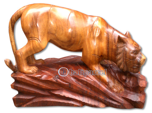 Wooden Tiger, Hand Carved From Suar Wood