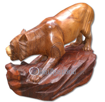 Wooden Tiger, Hand Carved From Suar Wood