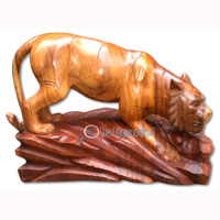 Wooden Tiger, Hand Carved From Suar Wood