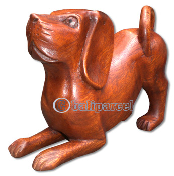 Wooden Dog, Hand Carved From Suar Wood
