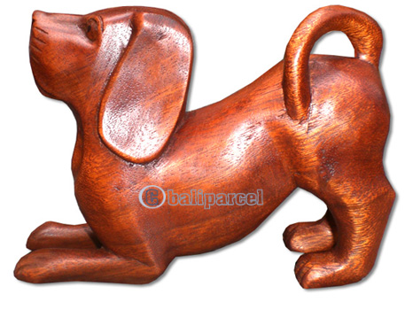 Wooden Dog, Hand Carved From Suar Wood