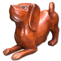 Wooden Dog, Hand Carved From Suar Wood