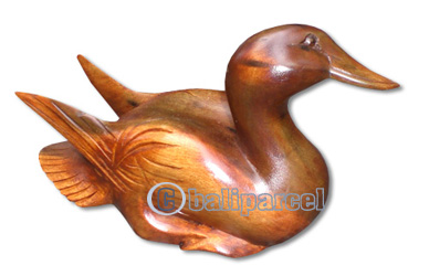 Wooden Duck, Hand Carved From Waru Wood With Brown Polish