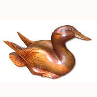 Wooden Duck, Hand Carved From Waru Wood With Brown Polish