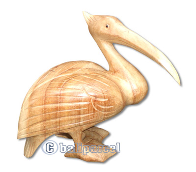 Wooden Pelican, Hand Carved From Hibiscus Wood With Natural Polish