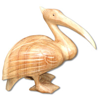 Wooden Pelican, Hand Carved From Hibiscus Wood With Natural Polish
