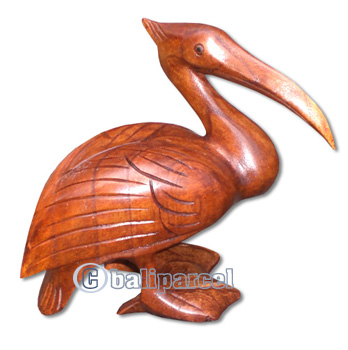 Wooden Pelican, Hand Carved From Hibscus Wood With Brown Polish