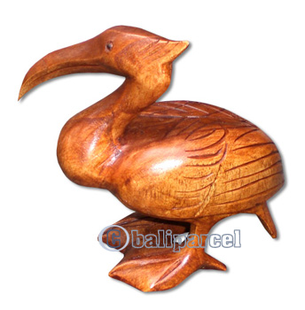 Wooden Pelican, Hand Carved From Hibscus Wood With Brown Polish