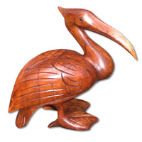 Wooden Pelican, Hand Carved From Hibscus Wood With Brown Polish