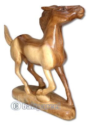 Wooden Walking Horse, Hand Carved From Suar Wood, Natural Polish