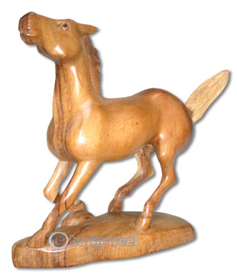 Wooden Walking Horse, Hand Carved From Suar Wood, Natural Polish