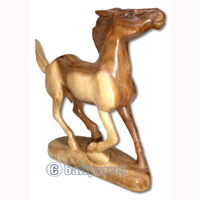 Wooden Walking Horse, Hand Carved From Suar Wood, Natural Polish