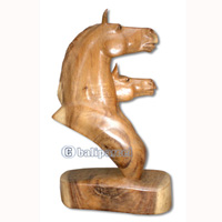 Wooden Horse Head, Hand Carved From Suar Wood, Natural Polish