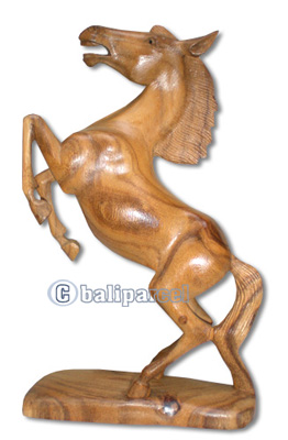 Wooden Horse, Hand Carved From Suar Wood, Natural Polish