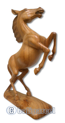 Wooden Horse, Hand Carved From Suar Wood, Natural Polish