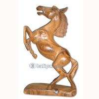 Wooden Horse, Hand Carved From Suar Wood, Natural Polish