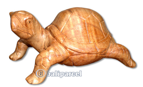 Wooden Turtles Carving On Coral, Hand Carved From Suar Wood With Natural Polish