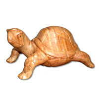 Wooden Turtles Carving On Coral, Hand Carved From Suar Wood With Natural Polish