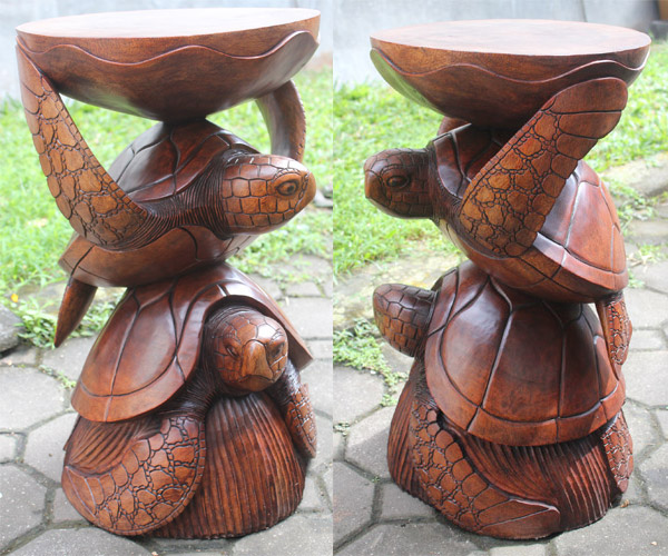 Wooden Turtles Carving, Hand Carved From Suar Wood