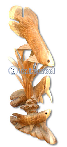 Wooden Arowana Hand Carved From Suar Wood, Natural Wood