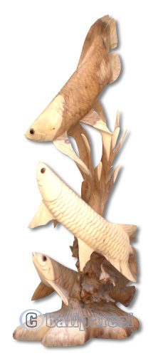 Wooden Arowana Hand Carved From Suar Wood, Natural Wood