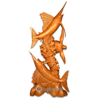 Wooden Marlen With Turtle, Handcarved From Suar Wood