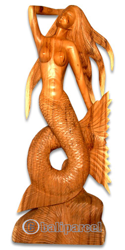 Wooden Mermaid, Hand Carved From Suar Wood