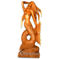 Wooden Mermaid, Hand Carved From Suar Wood