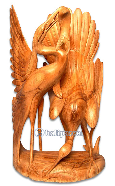 Wooden Two Birds, Hand Carved From Suar Wood