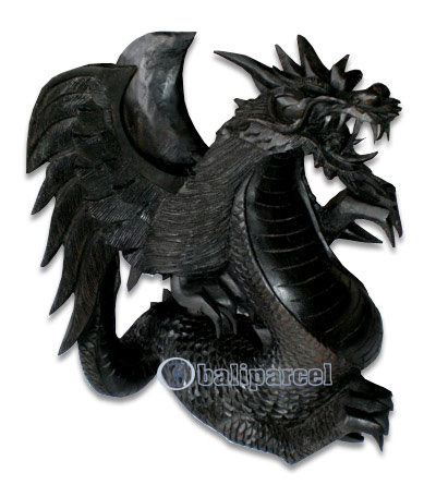 Wooden Dragon Carving, Hand Carved From Suar Wood