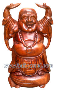 Wooden Happy Buddha, Hand Carved From Suar Wood