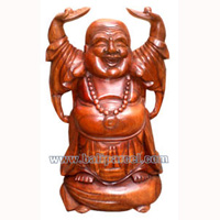 Wooden Happy Buddha, Hand Carved From Suar Wood