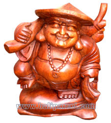 Wooden Happy Buddha, Hand Carved From Suar Wood