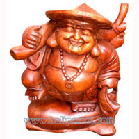 Wooden Happy Buddha, Hand Carved From Suar Wood