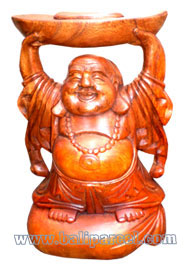 Wooden Happy Buddha, Hand Carved From Suar Wood