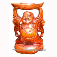 Wooden Happy Buddha, Hand Carved From Suar Wood