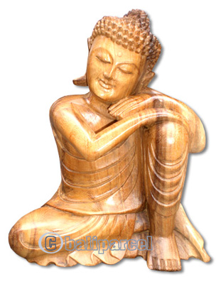 Wooden Buddha, Hand Carved From Suar Wood With Natural Polish