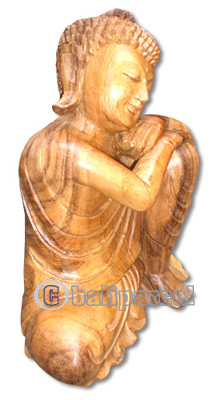 Wooden Buddha, Hand Carved From Suar Wood With Natural Polish