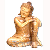 Wooden Buddha, Hand Carved From Suar Wood With Natural Polish