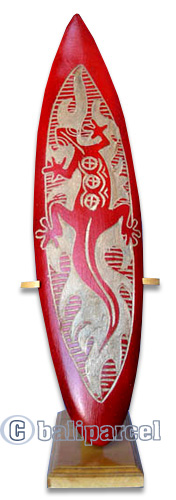 Wooden Surfboard, Handcarved From Pinus Wood / Included Stand
