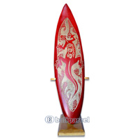 Wooden Surfboard, Handcarved From Pinus Wood / Included Stand