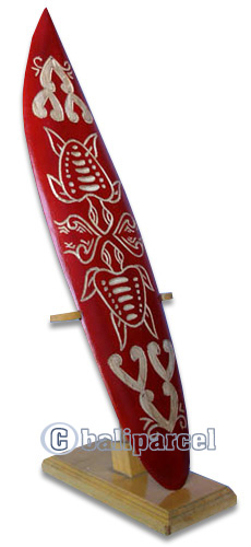 Wooden Surfboard, Handcarved From Pinus Wood / Included Stand