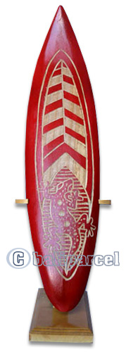 Wooden Surfboard, Handcarved From Pinus Wood / Included Stand