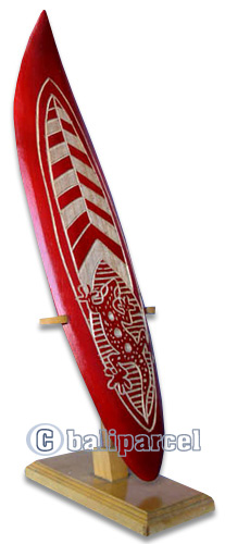 Wooden Surfboard, Handcarved From Pinus Wood / Included Stand