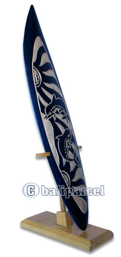 Wooden Surfboard, Handcarved From Pinus Wood / Included Stand