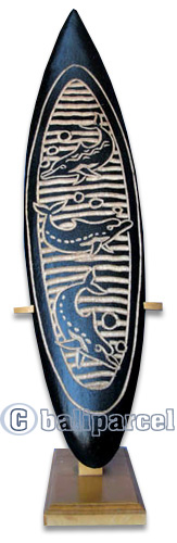 Wooden Surfboard, Handcarved From Pinus Wood / Included Stand