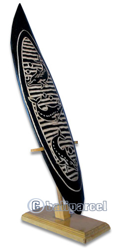 Wooden Surfboard, Handcarved From Pinus Wood / Included Stand