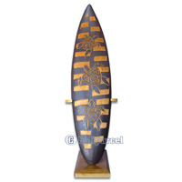 Wooden Surfboard, Handcarved From Pinus Wood / Included Stand