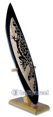 Wooden Surfboard, Handcarved From Pinus Wood / Included Stand