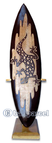 Wooden Surfboard, Handcarved From Pinus Wood / Included Stand